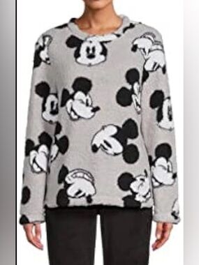 Disney Mickey Mouse Fleece Pullover Sweatshirt Gray Oversized Cozy M